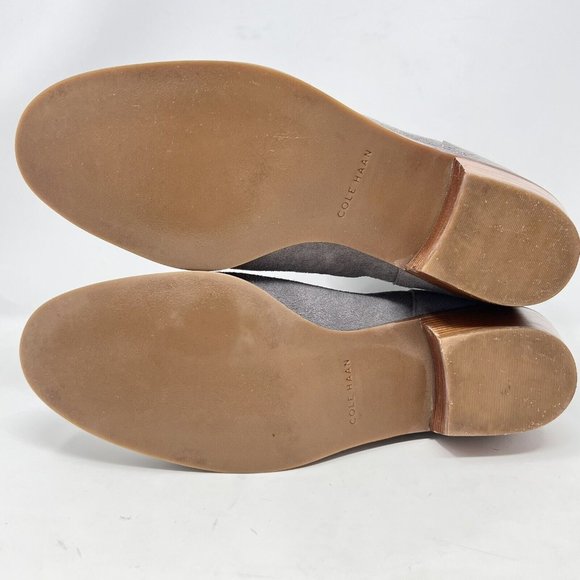 Cole Haan Womens Gray Suede Booties Block Wood Heels Size 10 B Med Casual Office - Picture 7 of 9